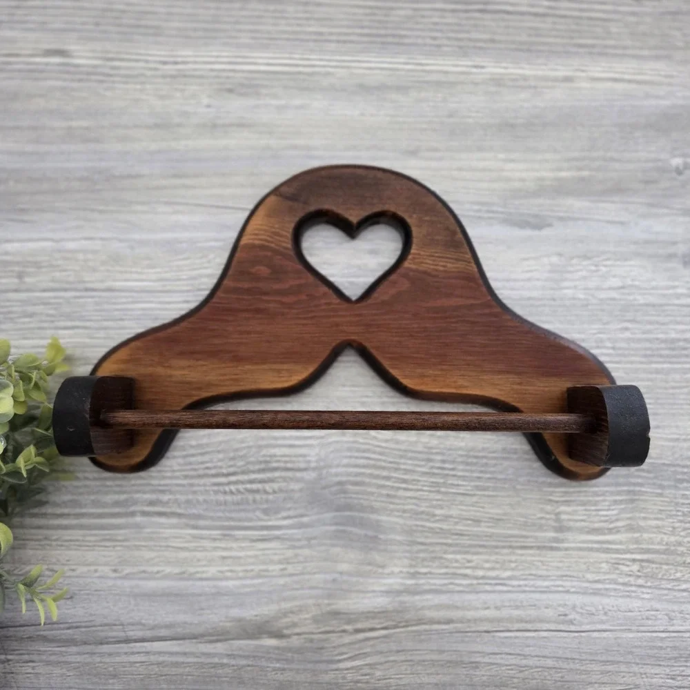 Vintage Wooden Heart Towel Rack Brown Rustic Country Cottage Core Wall Mount